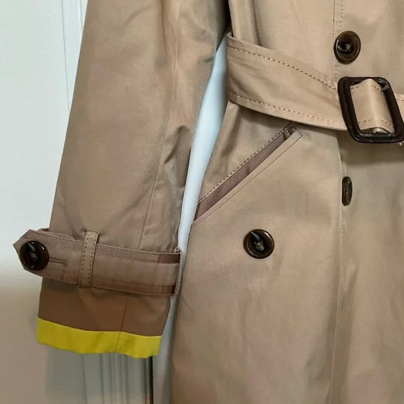 Vince Camuto Tan Khaki Trench Coat with Yellow Trim - Picture 4 of 7